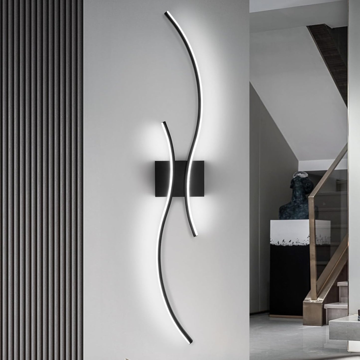 Modern LED Wall Light - 39" Black Sconce, Bathroom Vanity Light