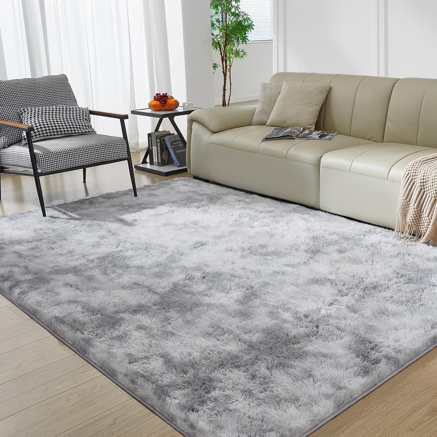 Light Grey Ultra Soft Shag Rug 4x6' - Fluffy, Non-Slip Area Carpet for Bedroom & Living Room Decor