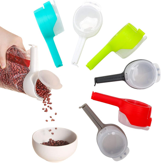 4Pcs Food Bag Clips with Pour Spouts – Perfect for Storing & Pouring Small Foods, Liquids, Flour, and Baby Food