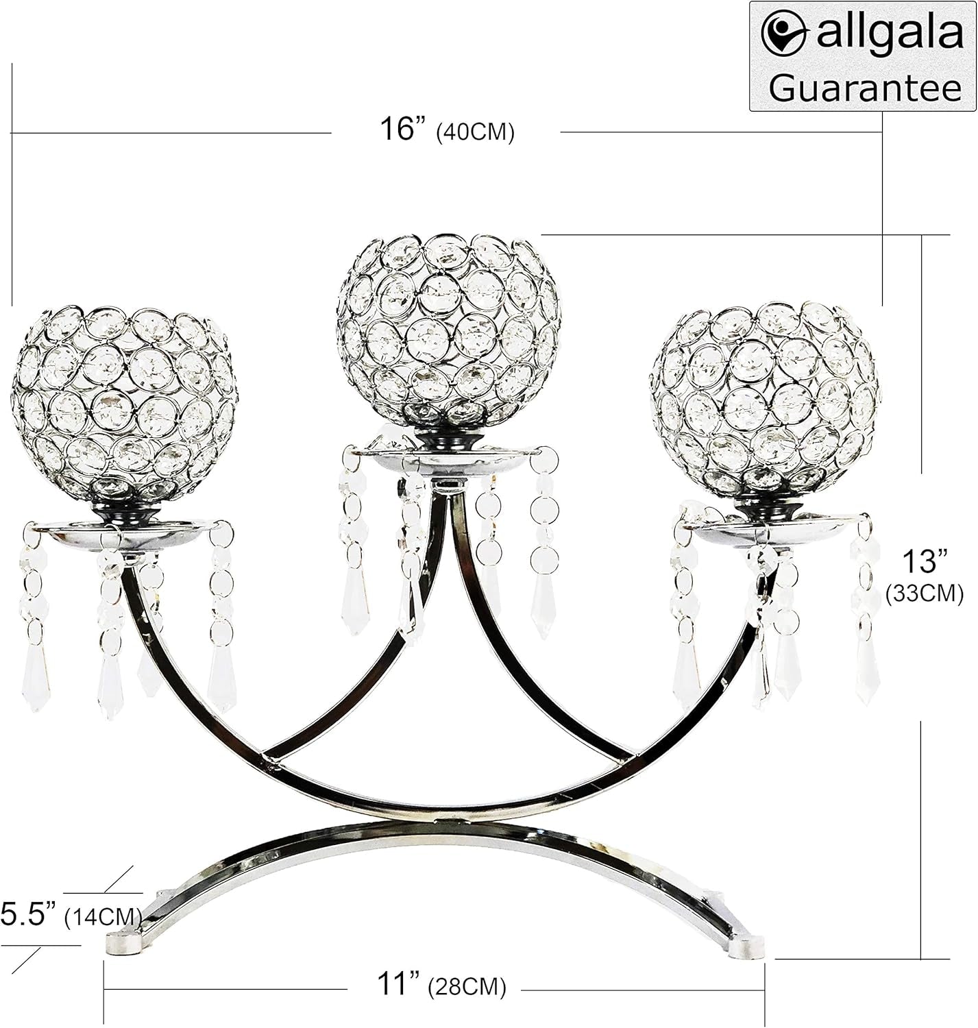 3-Arm Bowls Tealight Candelabra Candle Holder-Silver