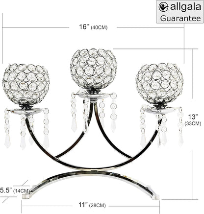 3-Arm Bowls Tealight Candelabra Candle Holder-Silver