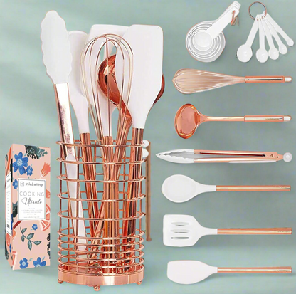 17-Piece White & Copper Kitchen Utensil Set