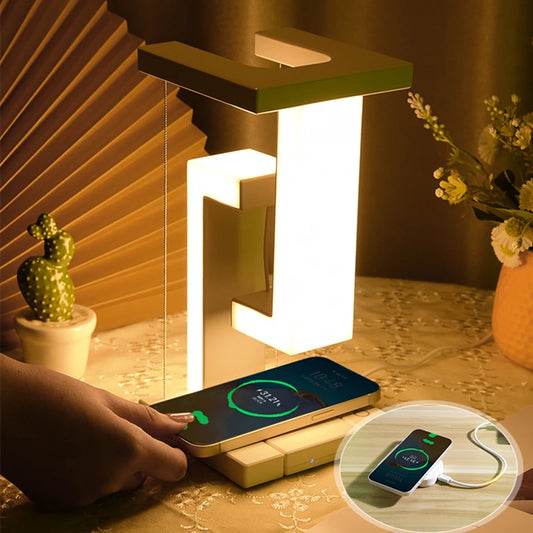 Floating LED Lamp with 10W Detachable Wireless Charger – Modern Decorative Light for Bedroom and Office