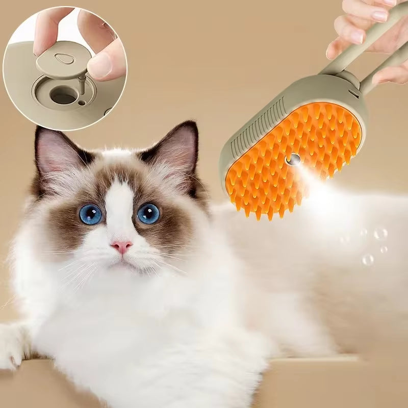 3-in-1 Pet Steam Brush – Cleaning, Hair Removal, and Massage Grooming Tool