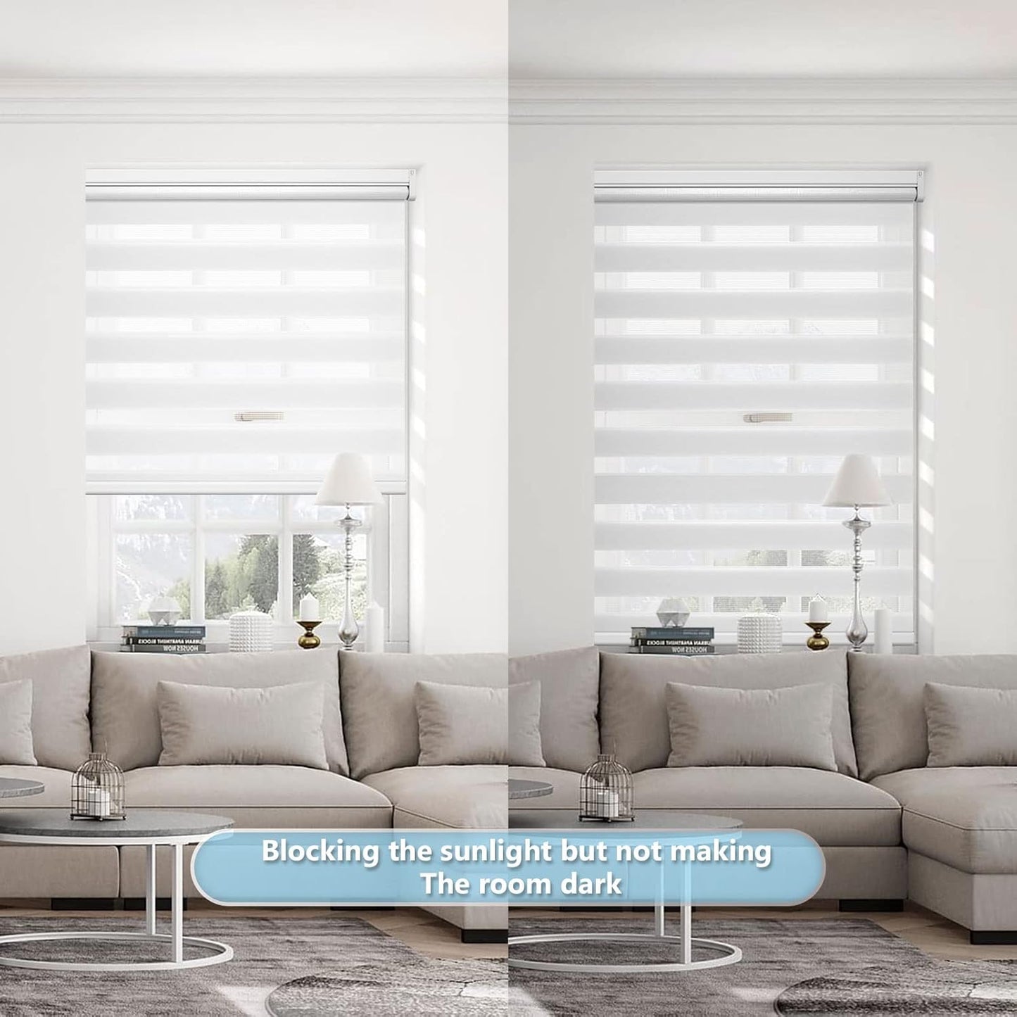 Motorized Zebra Blinds - Custom Electric Shades with Remote & Smart Control, Light-Filtering White (23" W x 72" H)