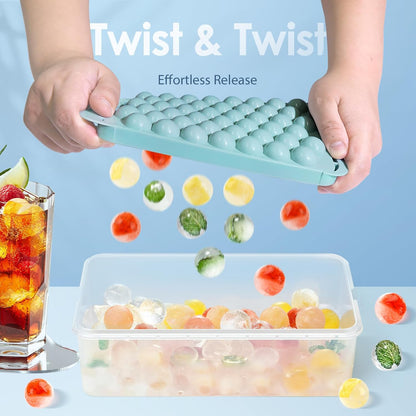 Ice Cube Tray with Lid and Bin - 0.8" round Ice Trays for Freezer with Lid - Ice Cube Trays for Freezer with Ice Container