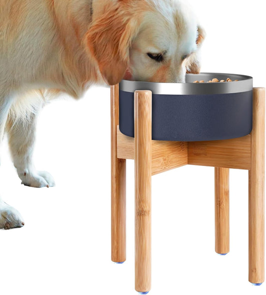 Adjustable 12-Inch Dog Bowl Stand for Medium to Large Breeds – Ideal for 17-20 Inch Withers Height – Compatible with Slow Feeders, Water Bowls, & Fountains – Durable Bamboo