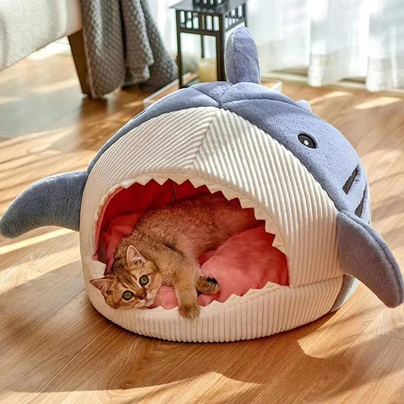 Cartoon Shark Cat Cave Bed – Cozy Pet Nest for Cats and Small Dogs