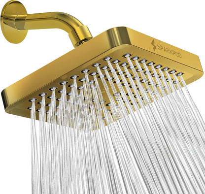 Premium Luxury Shower Head - High Pressure Rain - 1-Min Install - Easy Clean Adjustable Replacement for Your Bathroom Shower Heads (Egyptian Gold, 6 Inch Square)