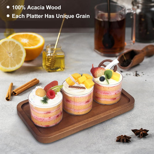 Small Rectangular Acacia Wood Serving Platters – Long Charcuterie Boards for Cheese, Appetizers, and Desserts