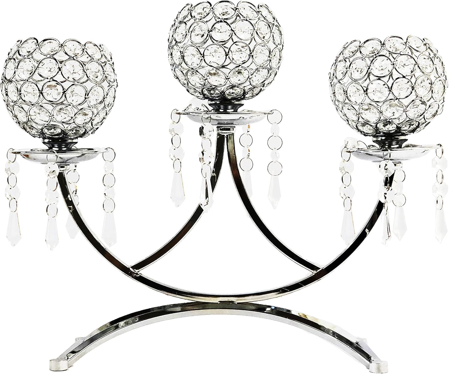 3-Arm Bowls Tealight Candelabra Candle Holder-Silver