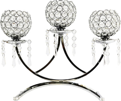 3-Arm Bowls Tealight Candelabra Candle Holder-Silver