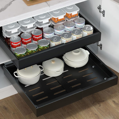 Expandable Pull-Out Cabinet Organizer – Adjustable Slide-Out Drawers for Kitchen, Pantry, and Living Room (12.6"-20.47" Wide, 16.54" Deep)