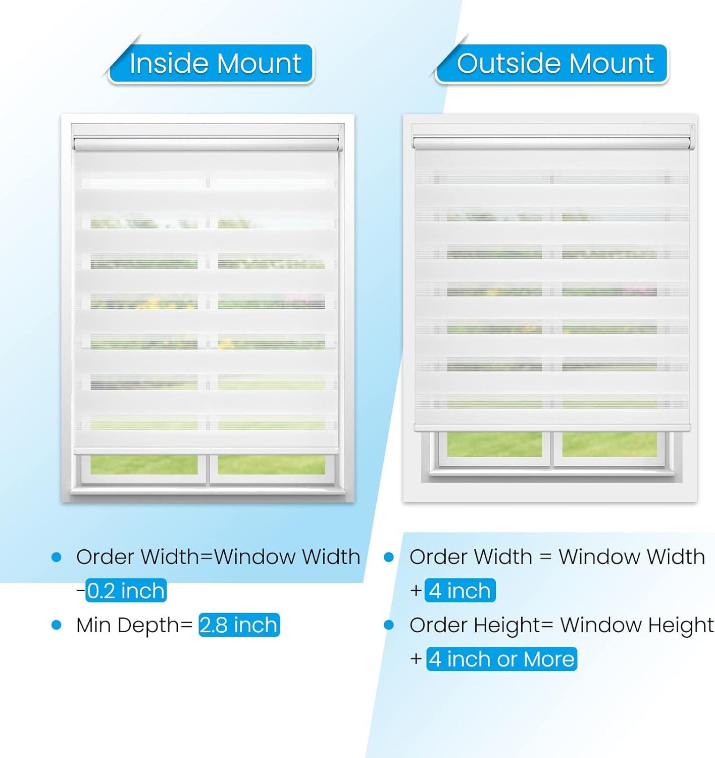 Motorized Zebra Blinds - Custom Electric Shades with Remote & Smart Control, Light-Filtering White (23" W x 72" H)