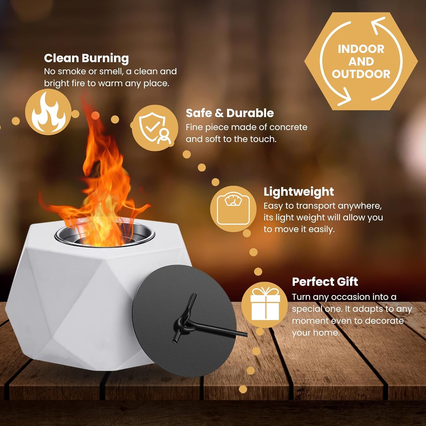 Xenter Point - Tabletop Fire Pit with Smores Kit - Ethanol Fire Pit, Fire Bowl, Table Top Fire Pit, Mini Personal Fireplace for Indoor & Garden, Houswise Tabletop