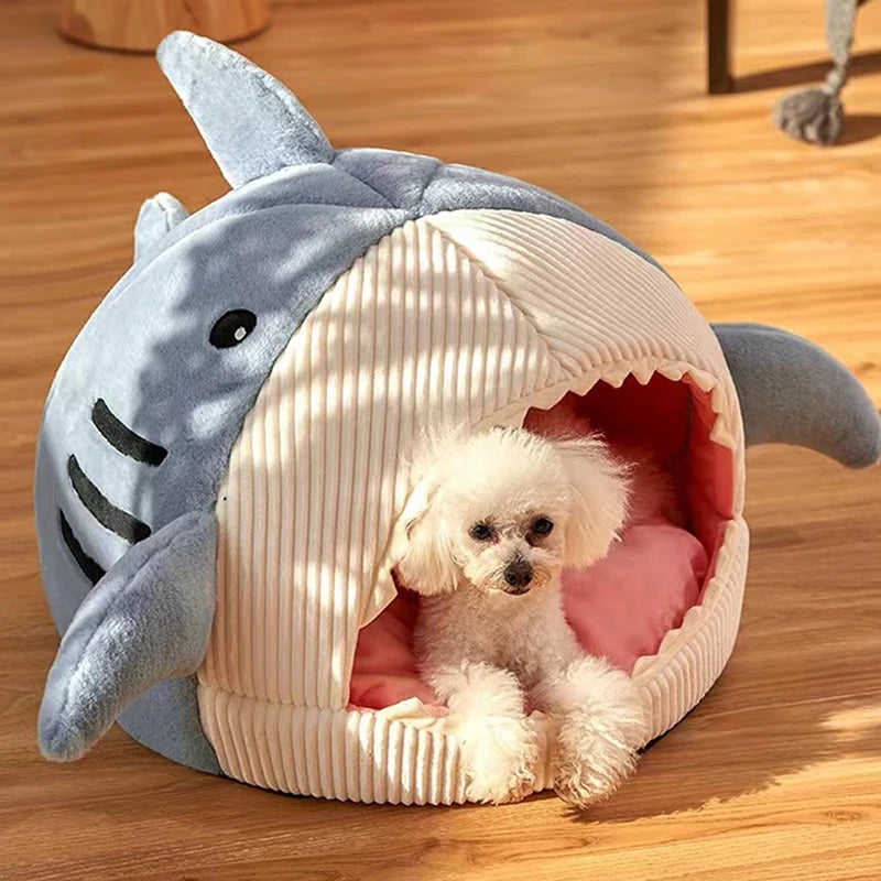 Cartoon Shark Cat Cave Bed – Cozy Pet Nest for Cats and Small Dogs