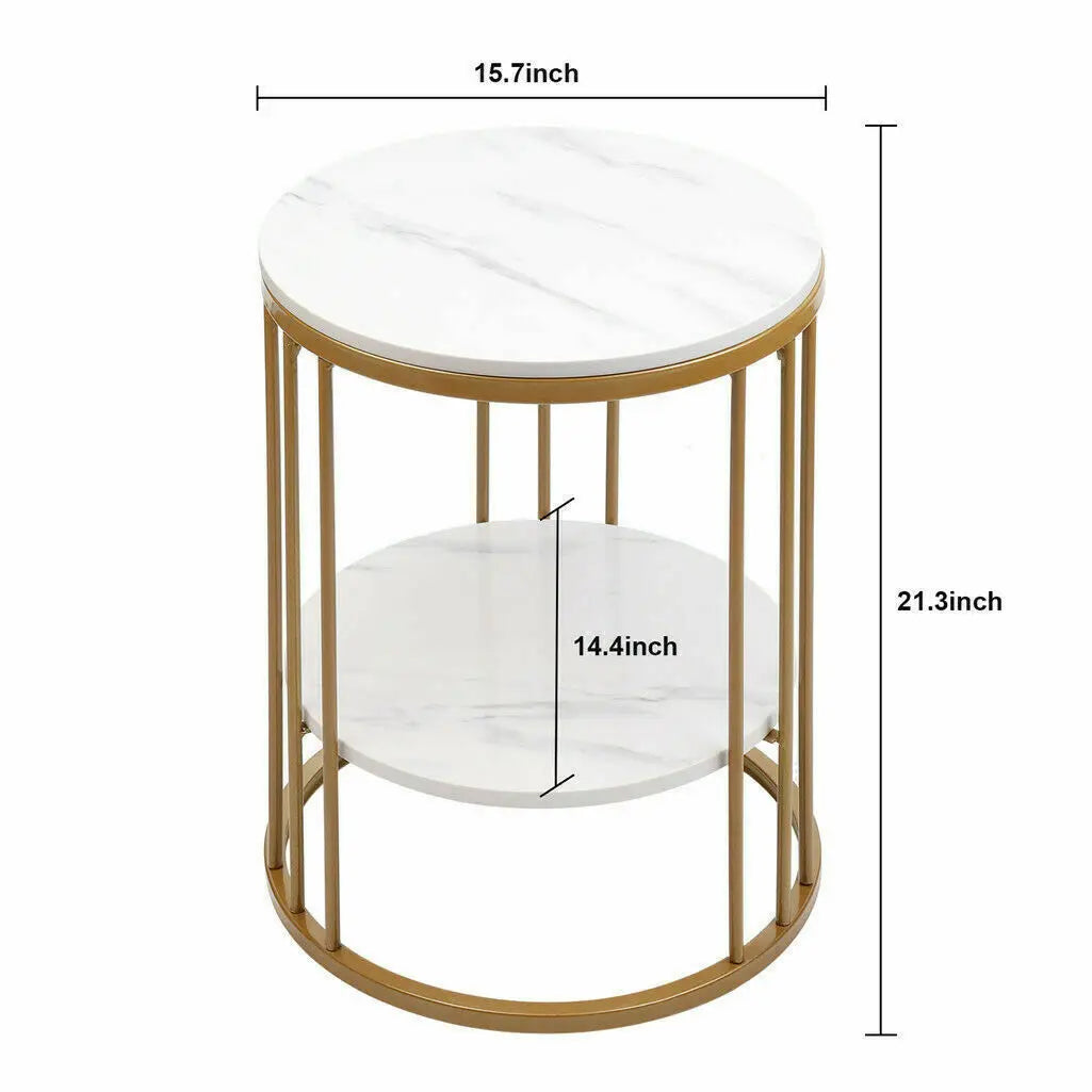 2-Tier White Marble Side Round Table Coffee Table / Nightstand 