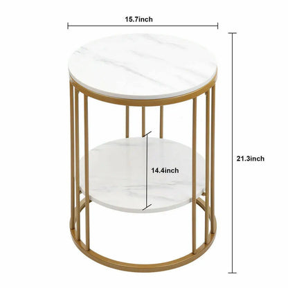 2-Tier White Marble Side Round Table Coffee Table / Nightstand 