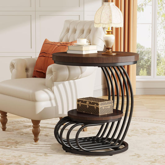 Round End Table with Storage – Elegant and Functional Accent Table for Any Room