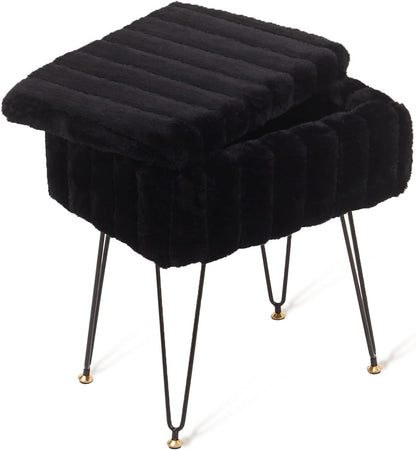 Faux Mink Fur Storage Ottoman – Modern Multifunctional Footstool with Metal Legs