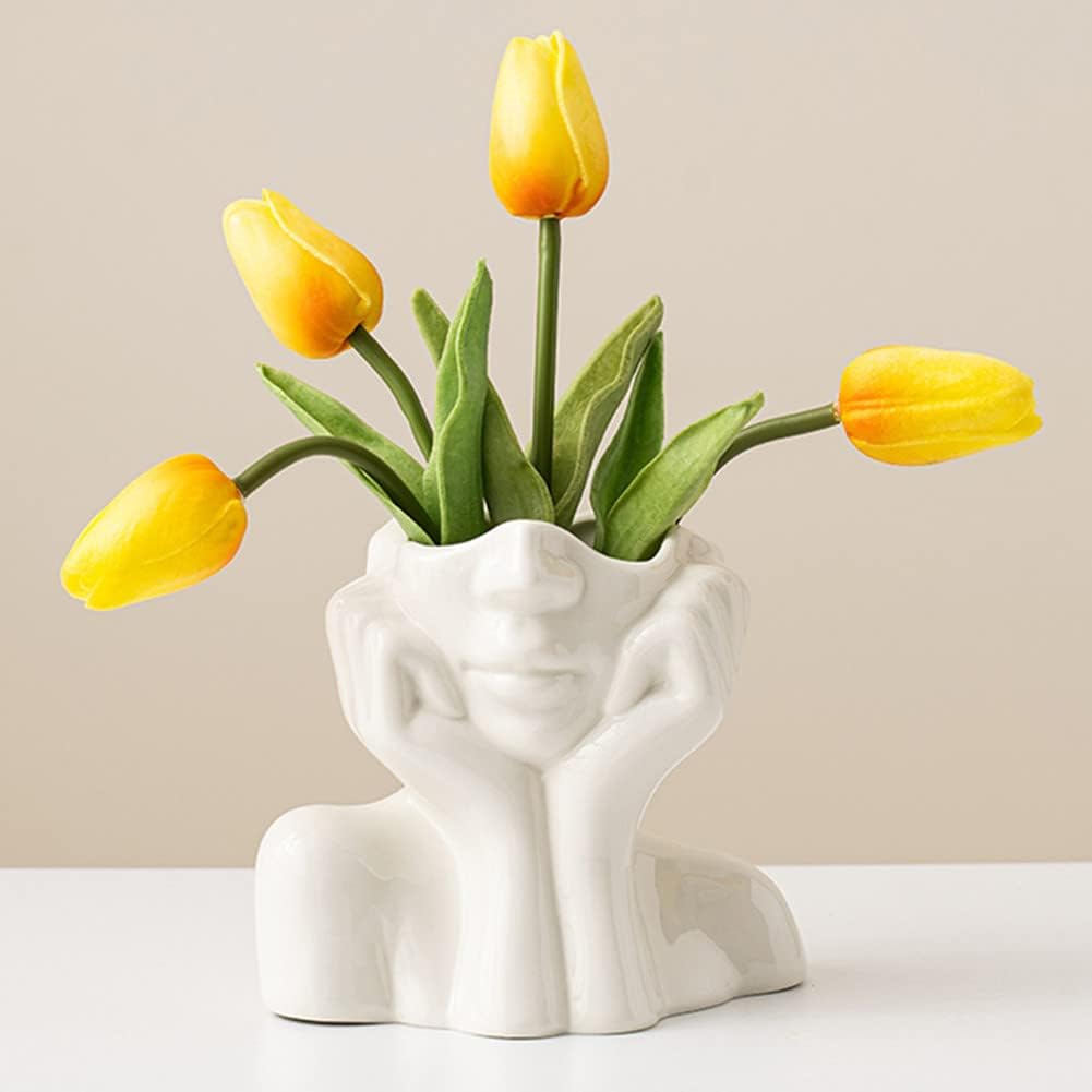 White Ceramic Female Form Vase - Modern Nordic Decorative Holder 