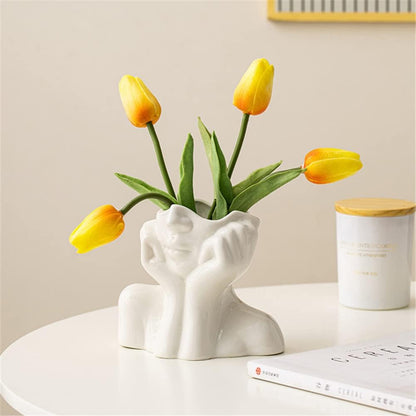 White Ceramic Female Form Vase - Modern Nordic Decorative Holder 