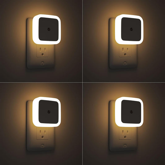 4-Pack LED Night Lights Plug-in - Dusk to Dawn Warm White for Living Room.