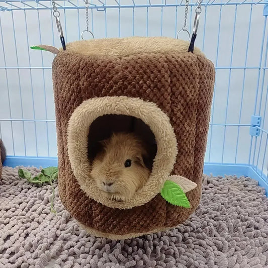 "Cozy Tree Stump Hamster Hammock – Warm Winter Hideaway for Small Pets!"