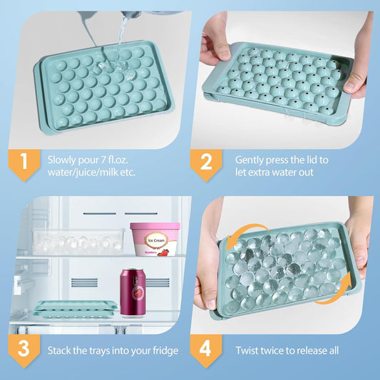 Ice Cube Tray with Lid and Bin - 0.8" round Ice Trays for Freezer with Lid - Ice Cube Trays for Freezer with Ice Container