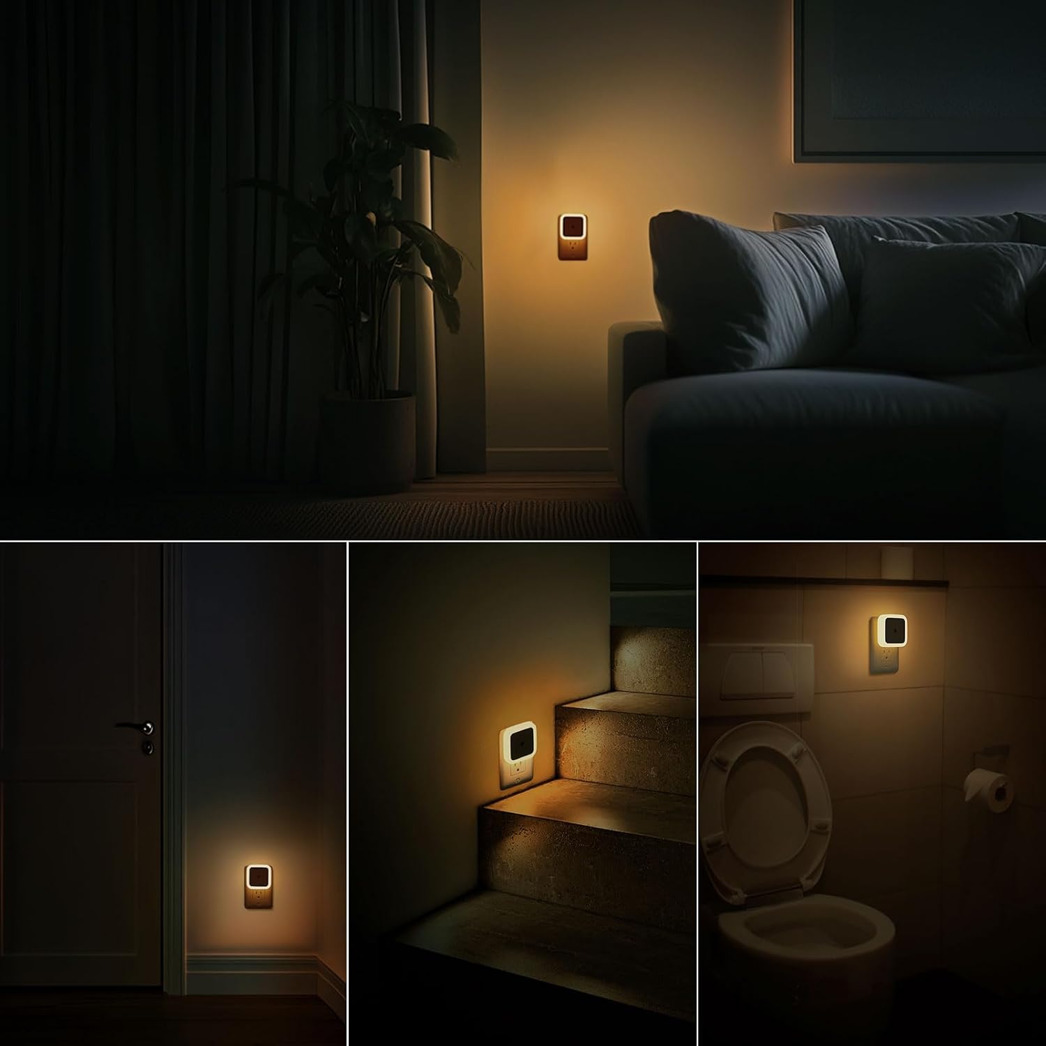 4-Pack LED Night Lights Plug-in - Dusk to Dawn Warm White for Living Room.