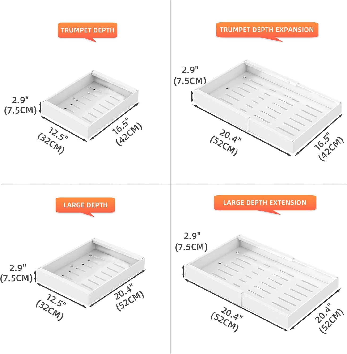 Expandable Pull-Out Cabinet Organizer – Slide-Out Drawers for Effortless Kitchen & Pantry Organization (White, 16.5" Deep/ Adjustable)