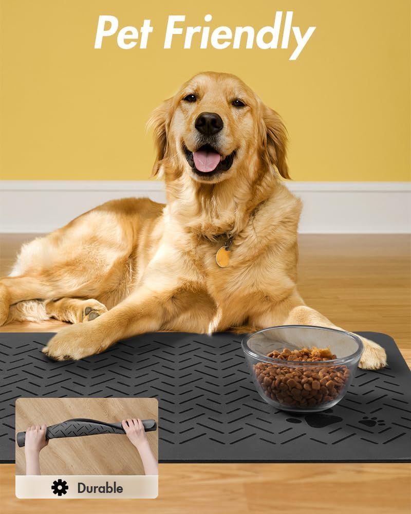 Pet Feeding Mat-No Stains Quick Dry Dog Mat for Food and Water Bowl-Rubber Backing Dog Food Mat Dog Water Dispenser Mat-Dog Accessories Pet Supplies-Dog Water Bowl for Messy Drinkers