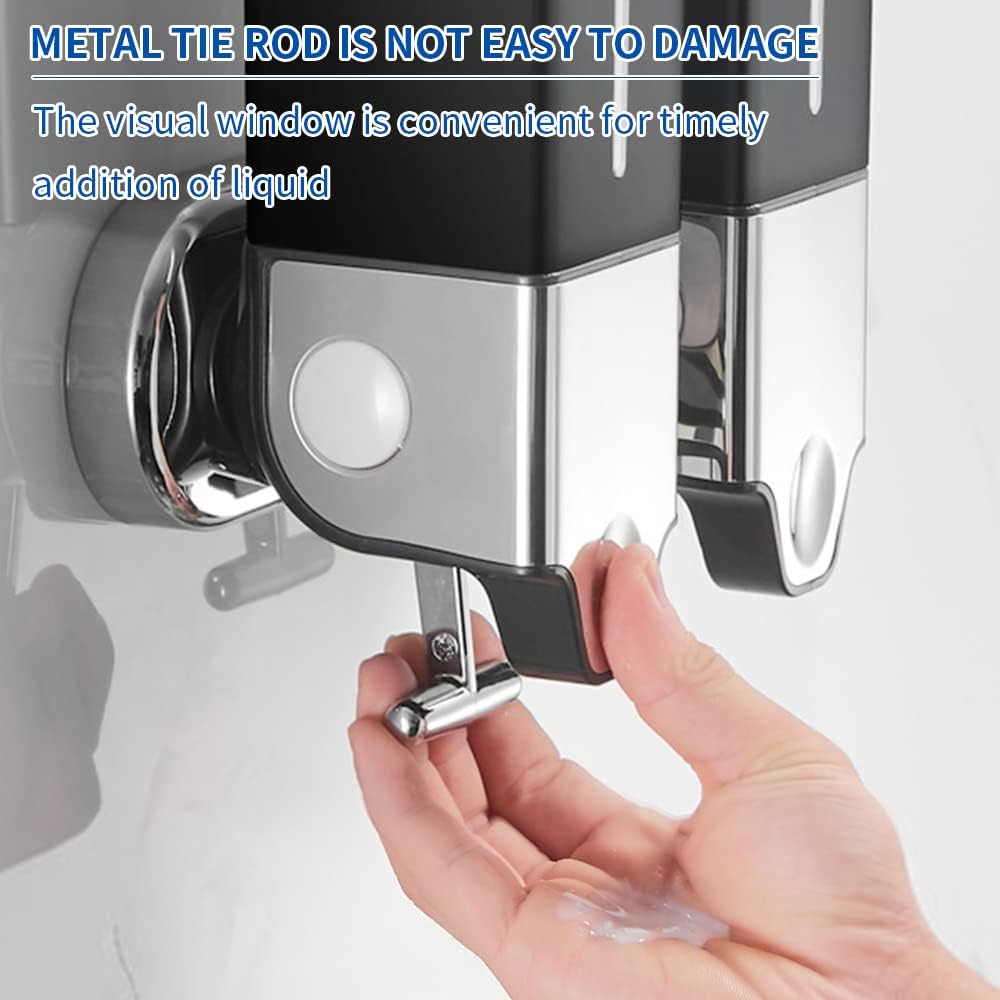 Wall Mounted Manual Soap Dispenser 3 X 500Ml per Cup  for Home, Bath, Kitchen, Hotels, Restaurants. Shower and Lotion Dispenser (Black)