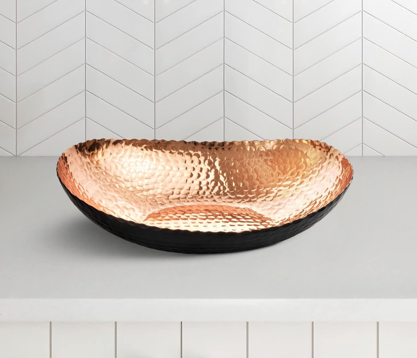 Hand-Hammered Metal Decorative Bowl – Modern Centerpiece for Kitchen, Dining, and Living Room