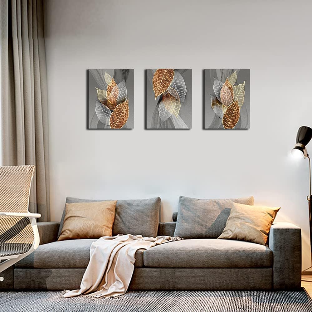 3-Piece Canvas Wall Art Set for Living Room - Black Abstract Leaves, Modern Family Wall Decor, Inspirational Home Artwork