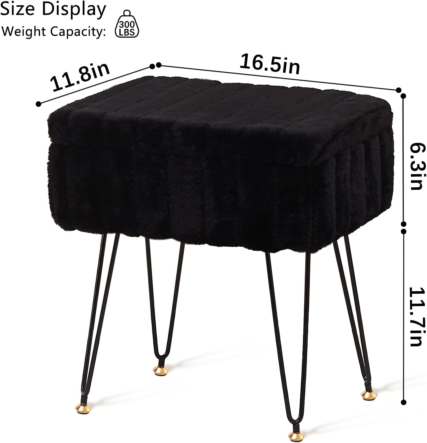 Faux Mink Fur Storage Ottoman – Modern Multifunctional Footstool with Metal Legs