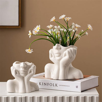 White Ceramic Female Form Vase - Modern Nordic Decorative Holder 