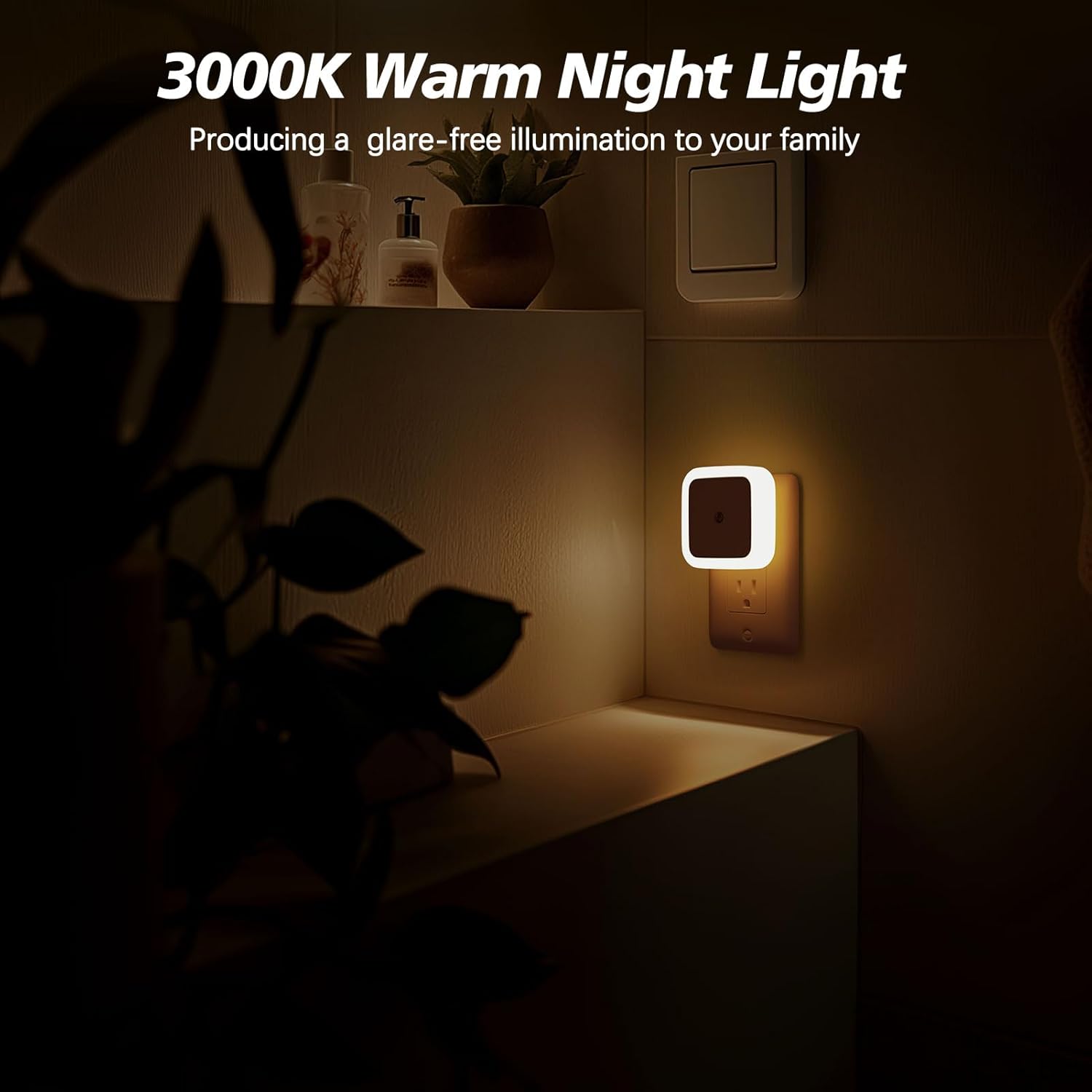 4-Pack LED Night Lights Plug-in - Dusk to Dawn Warm White for Living Room.