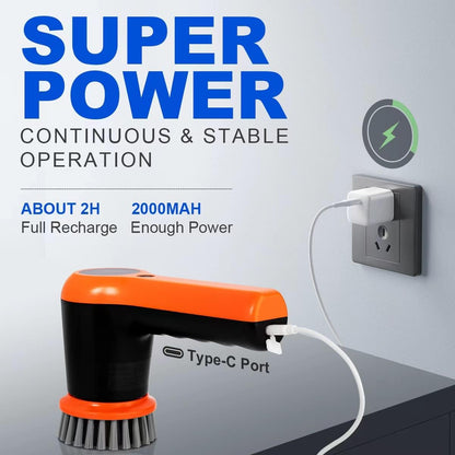 Electric Spin Scrubber - Powerful Scrubber for Cleaning with rechargeable battery and LED Display - Comes with 4 Replaceable Heads - Ideal for Tiles, Kitchen Stove etc. 