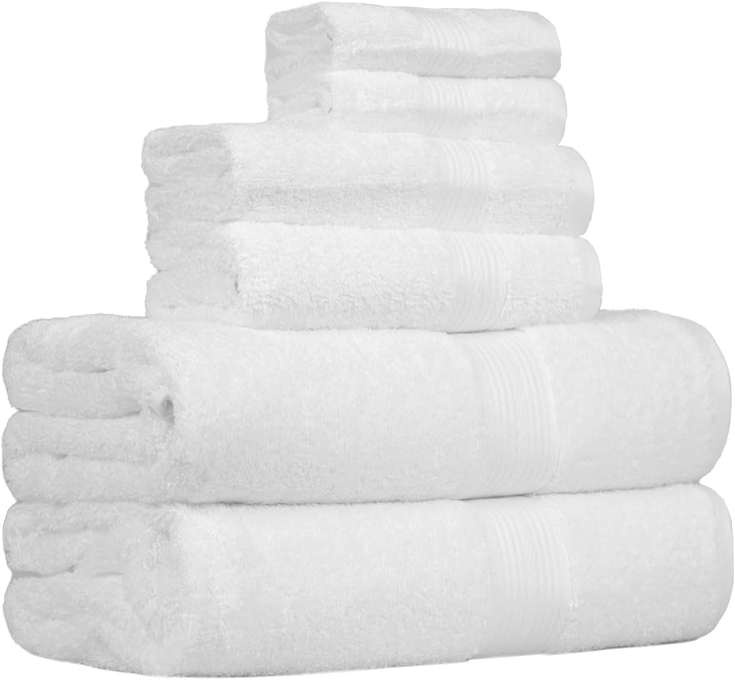 6 Piece Oversized Fade Resistant Towel Set, 100% Cotton Towels for Bathroom, Soft and Absorbent, 2 Bath Towels, 2 Hand Towels and 2 Washcloths Bathroom Towel Set, White