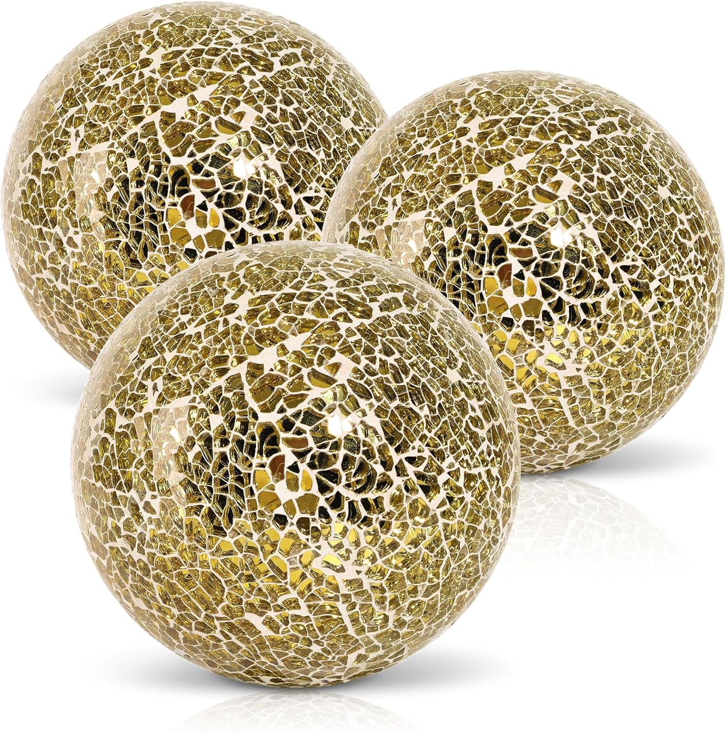 Handmade Mosaic Glass Orbs – Stylish Decorative Spheres for Modern Home Decor (Set of 3)