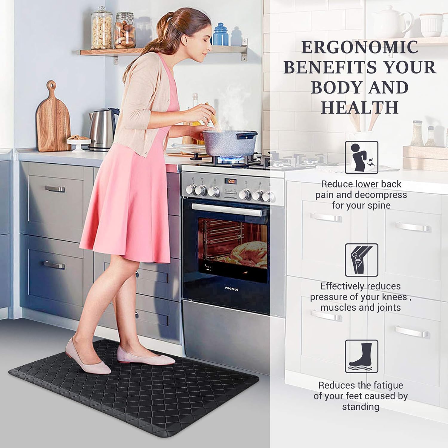 Floor Mat Cushioned Anti-Fatigue ,17.3"X28",Thick Waterproof Non-Slip Mats and Rugs Heavy Duty Ergonomic Comfort Rug for Kitchen,Floor,Office,Sink,Laundry,Black