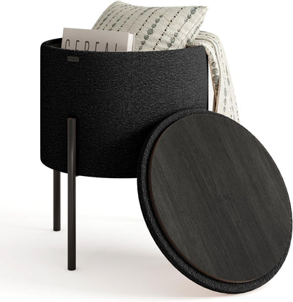 Round Ottoman with Storage – Modern Boucle Foot Stool & Vanity Seat for Living Room or Bedroom