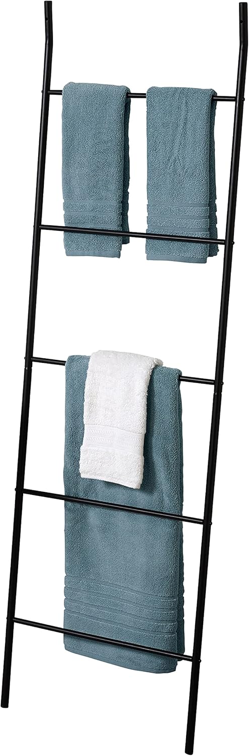 Matte Black Ladder Style Bathroom Linen Tower