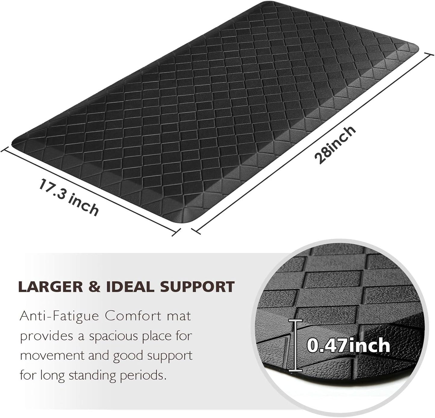 Floor Mat Cushioned Anti-Fatigue ,17.3"X28",Thick Waterproof Non-Slip Mats and Rugs Heavy Duty Ergonomic Comfort Rug for Kitchen,Floor,Office,Sink,Laundry,Black