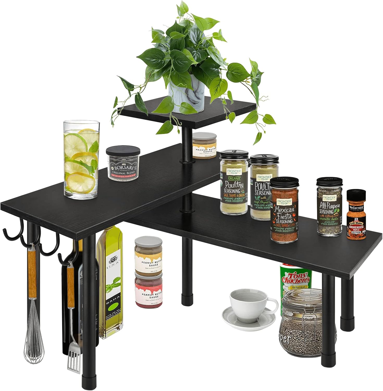 Bathroom Counter Organizer Corner Shelf, Kitchen Countertop Organizer, 3 Tier Wood Counter Shelf Stand for over the Sink, Coffee Station, Desktop, Black