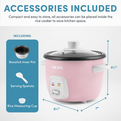 Housewares 4-Cups (Cooked) / 1Qt. Rice & Grain Cooker (ARC-302NGP), Pink