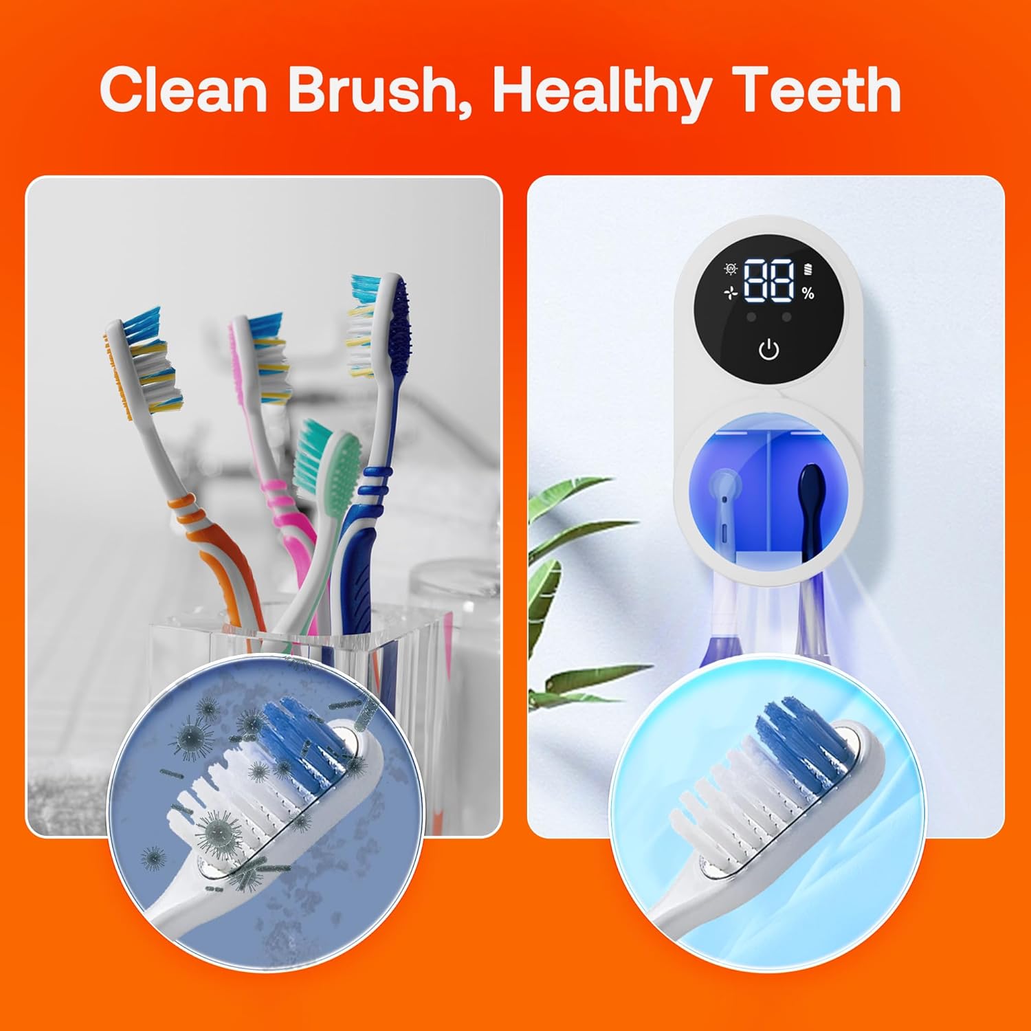 Rechargeable Wall-Mounted Toothbrush Cleaner with LED Smart Screen - Hygienic Cleaning & Air Drying