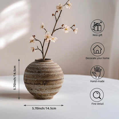 Rustic Ceramic Farmhouse Vase – Handcrafted Boho Pottery for Home Decor