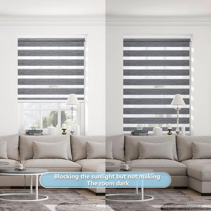 Motorized Zebra Blinds - Custom Electric Window Shades with Remote & Smart Control, Hemp Grey (24" W x 72" H)